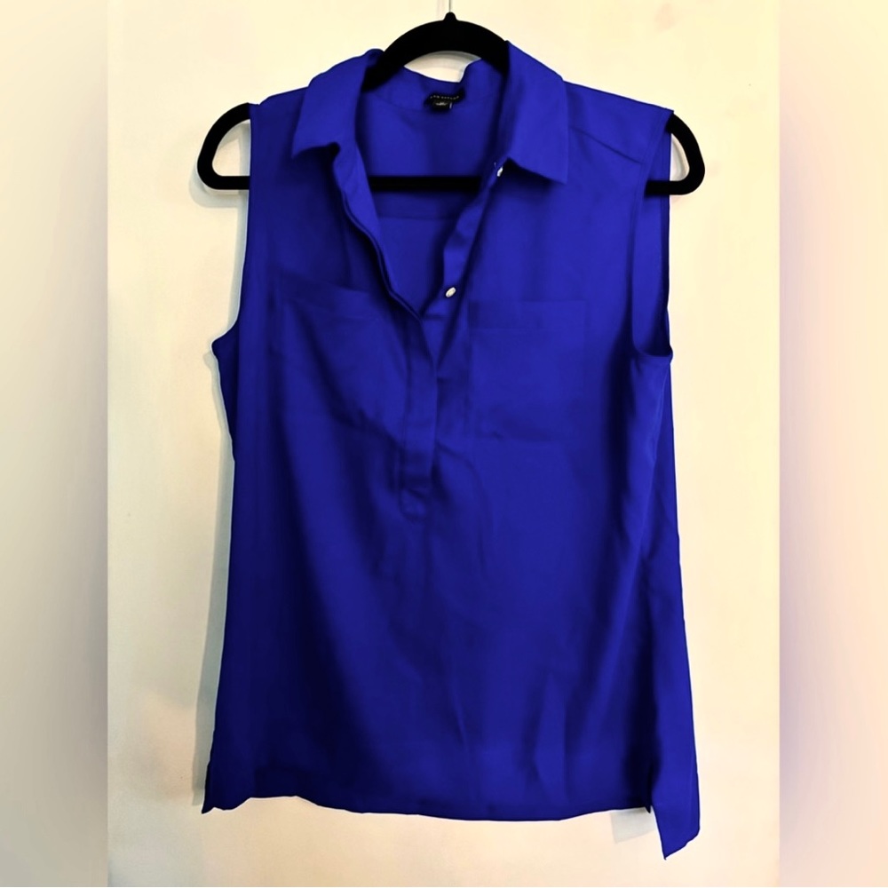 Ann Taylor sleeveless blue collared shirt